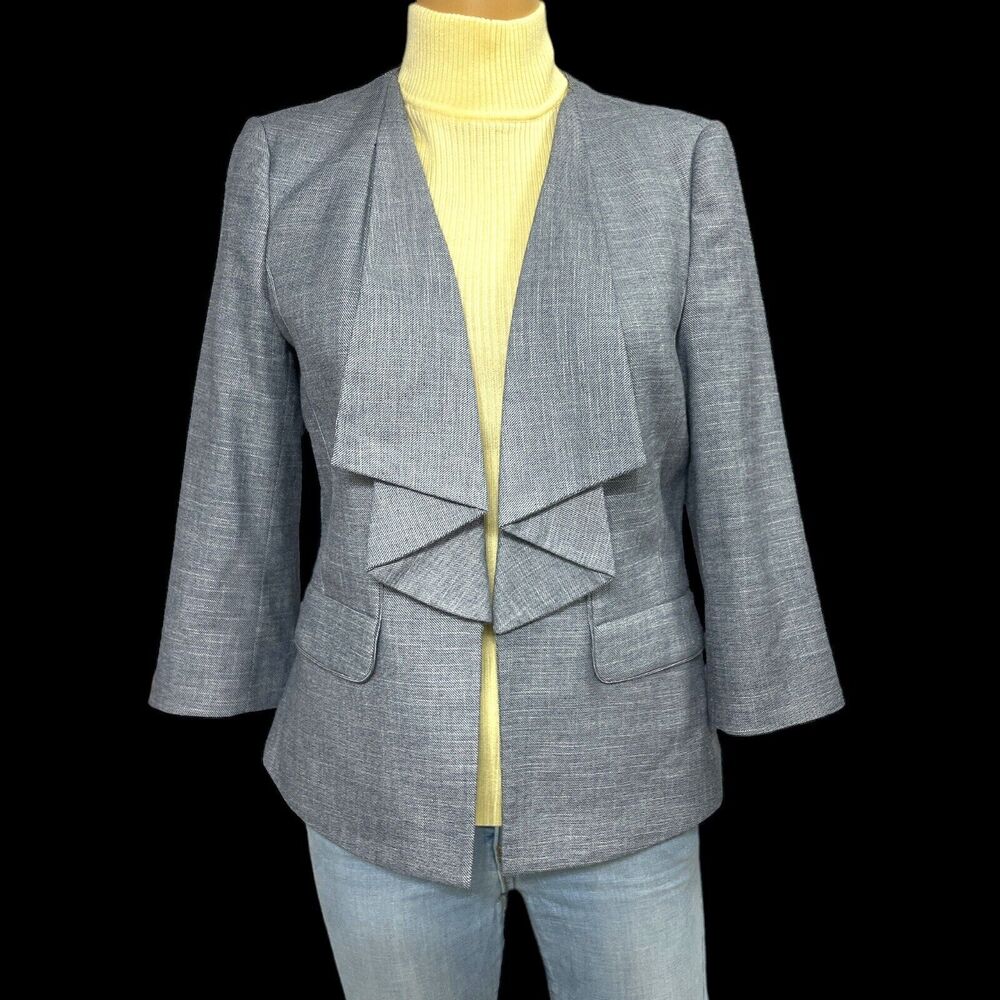 NEW White House Black Drape Ruffle Jacket Blazer ZS/6 - Picture 2 of 9